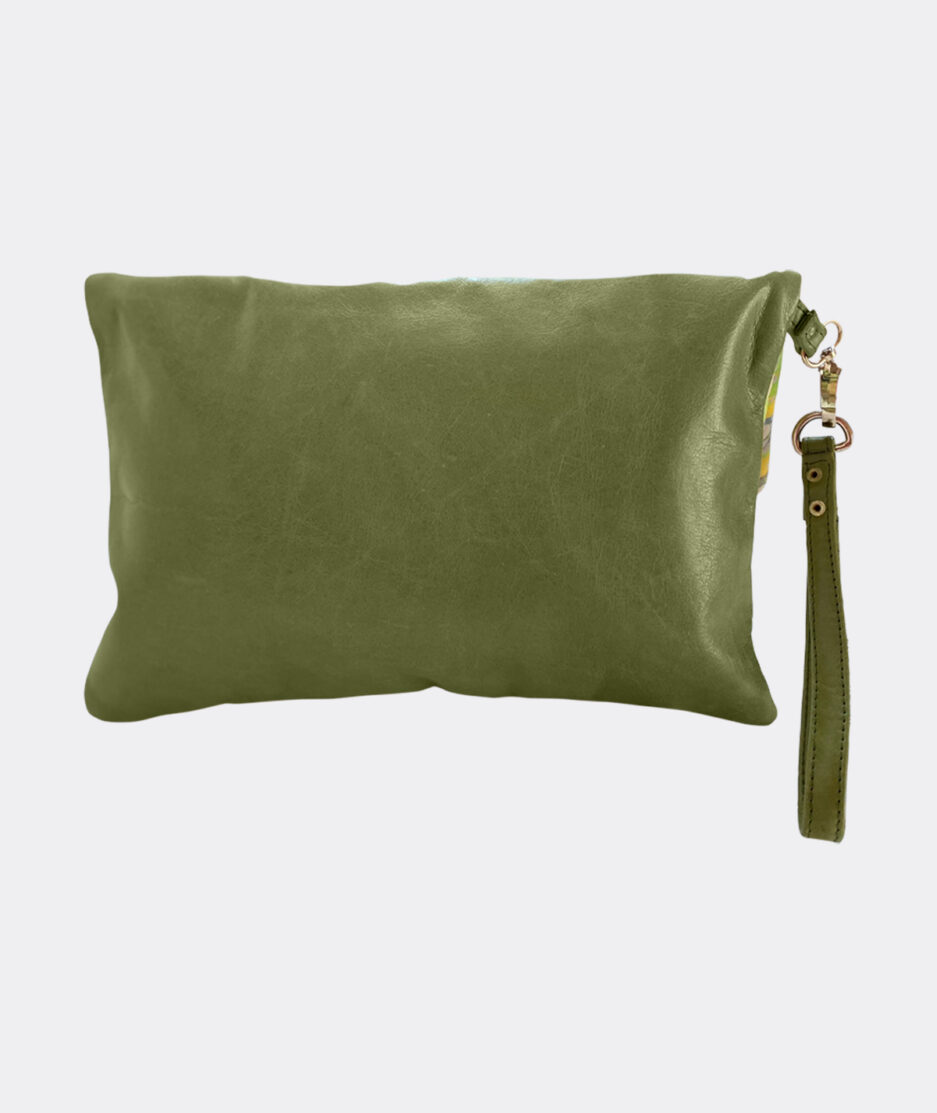 Marbled Shoulder Bag: Green Leather - Made on Cotton Fabric