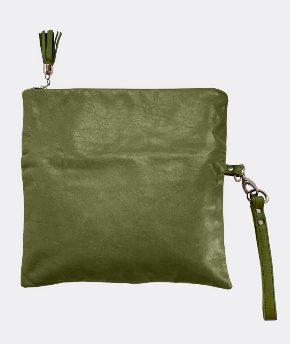 Marbled Shoulder Bag: Green Leather - Made on Cotton Fabric