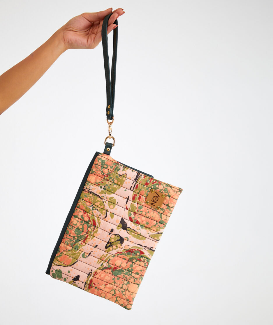 Marbled Handbag: Quilted Stitching - Made on Cotton Fabric