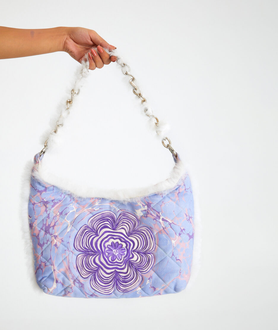 Shoulder Bag: Marbling - Rabbit Feather - Made on Cotton Fabric