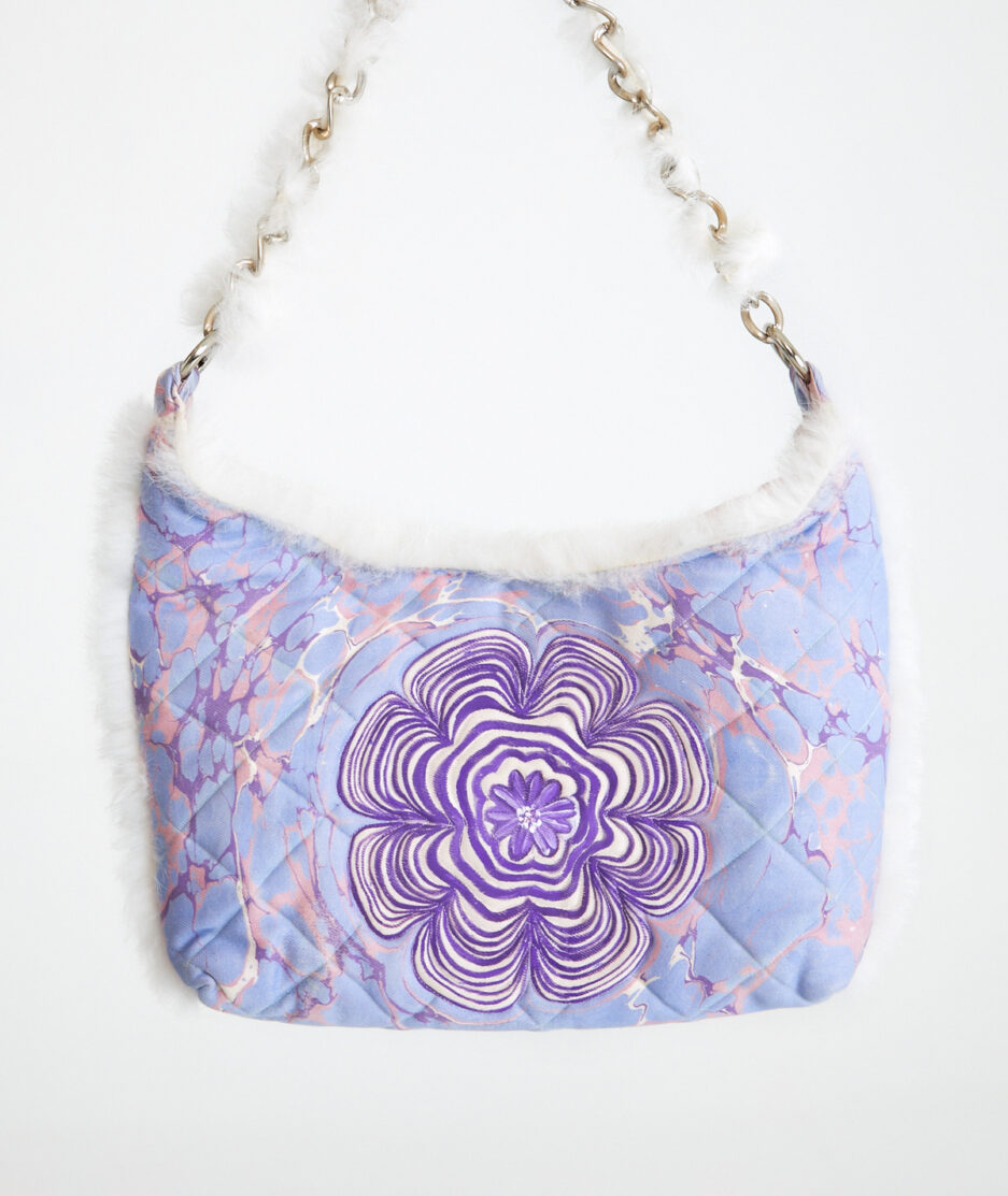 Shoulder Bag: Marbling - Rabbit Feather - Made on Cotton Fabric